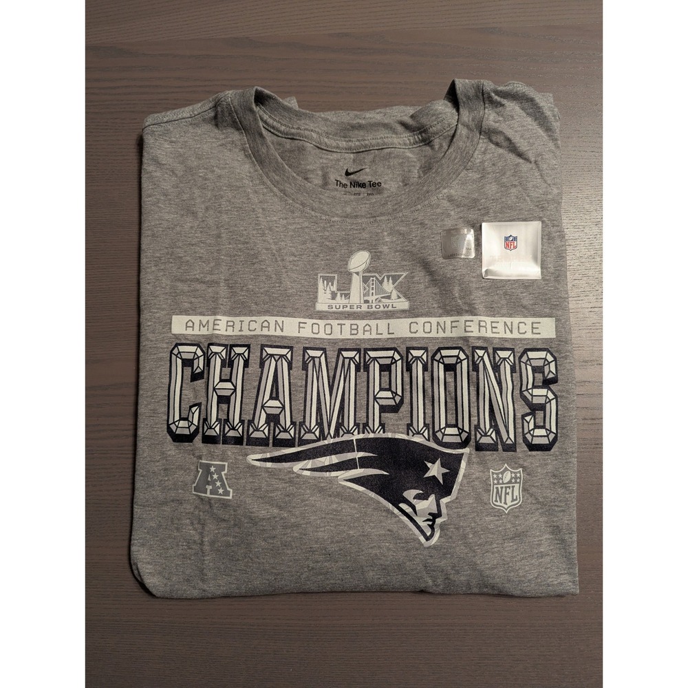 Nike Mens XXL New England Patriots AFC Champions Super Bowl LII Gray T-Shirt XXL